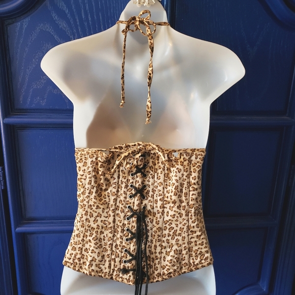Leopard 3pc Steel Boned Underbust Corset Bikini Set Y2K Waist Trainer Corset - Picture 6 of 16